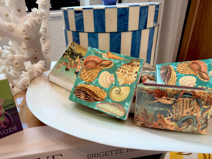 Seashells In Water Decorative Matchboxes – Set of 3 – Coastal Home Décor & Nautical Gift
