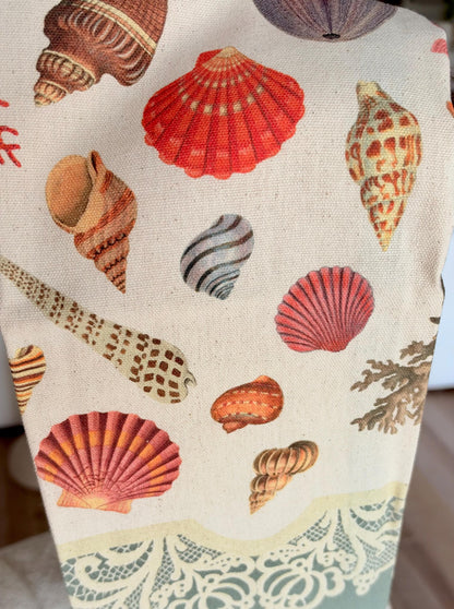 Vintage Seashell Specimens of the Sea, Organic Cotton Tea Towel Coastal Kitchen Décor