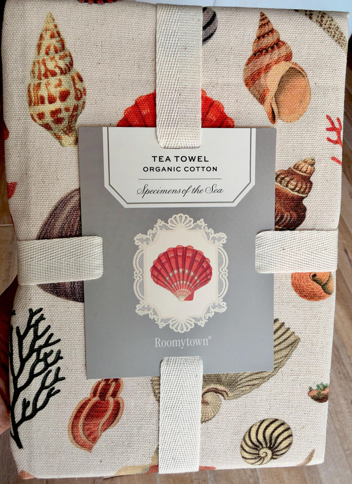 Vintage Seashell Specimens of the Sea, Organic Cotton Tea Towel Coastal Kitchen Décor