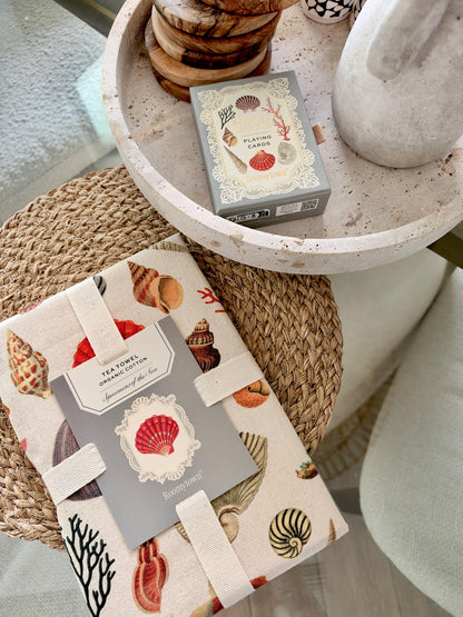 Vintage Seashell Specimens of the Sea, Organic Cotton Tea Towel Coastal Kitchen Décor