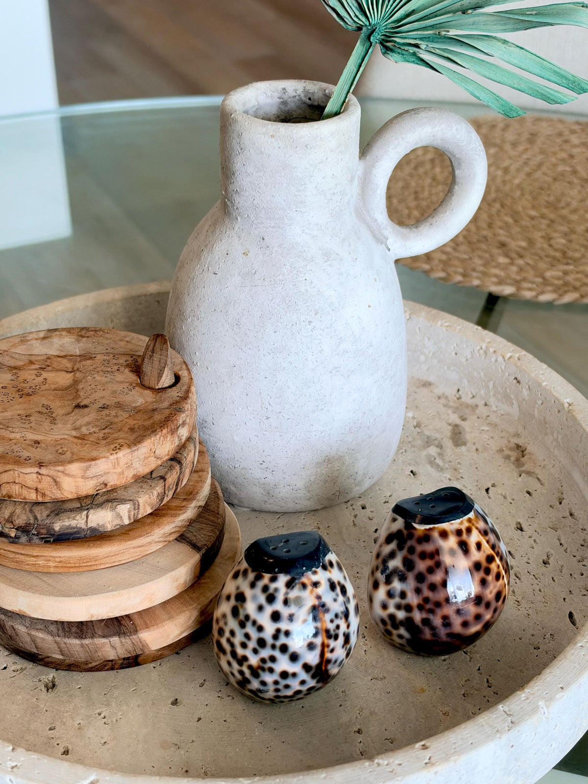 Handcrafted Cowrie Shell Salt And Pepper Shakers Set, Organic Modern Coastal Décor Gift