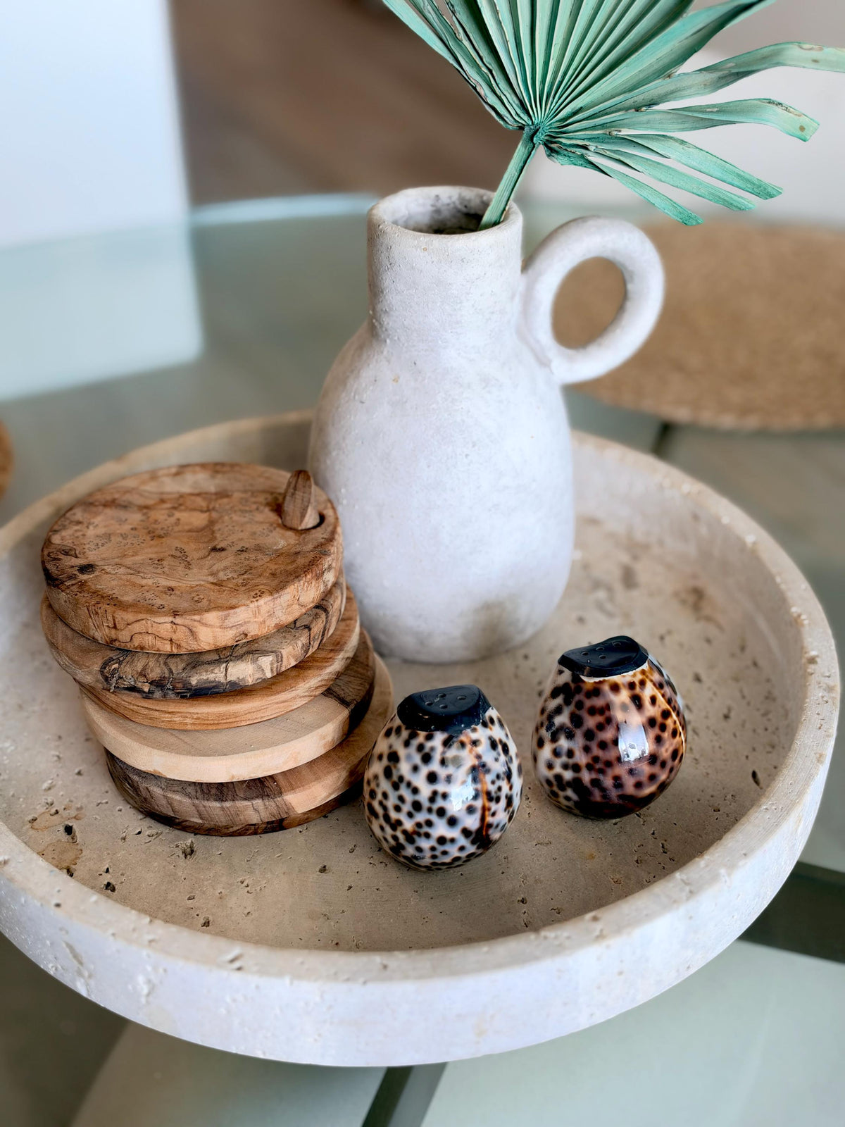 Handcrafted Cowrie Shell Salt And Pepper Shakers Set, Organic Modern Coastal Décor Gift
