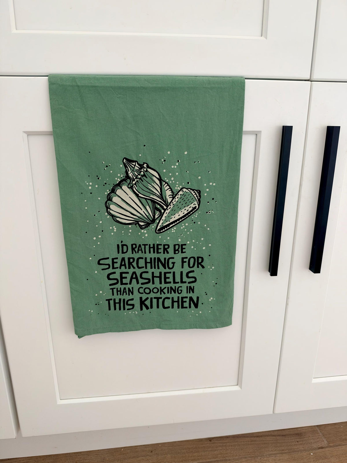 I'd Rather Be Searching For Seashells, Cotton Tea Towel Coastal Kitchen Décor Gift