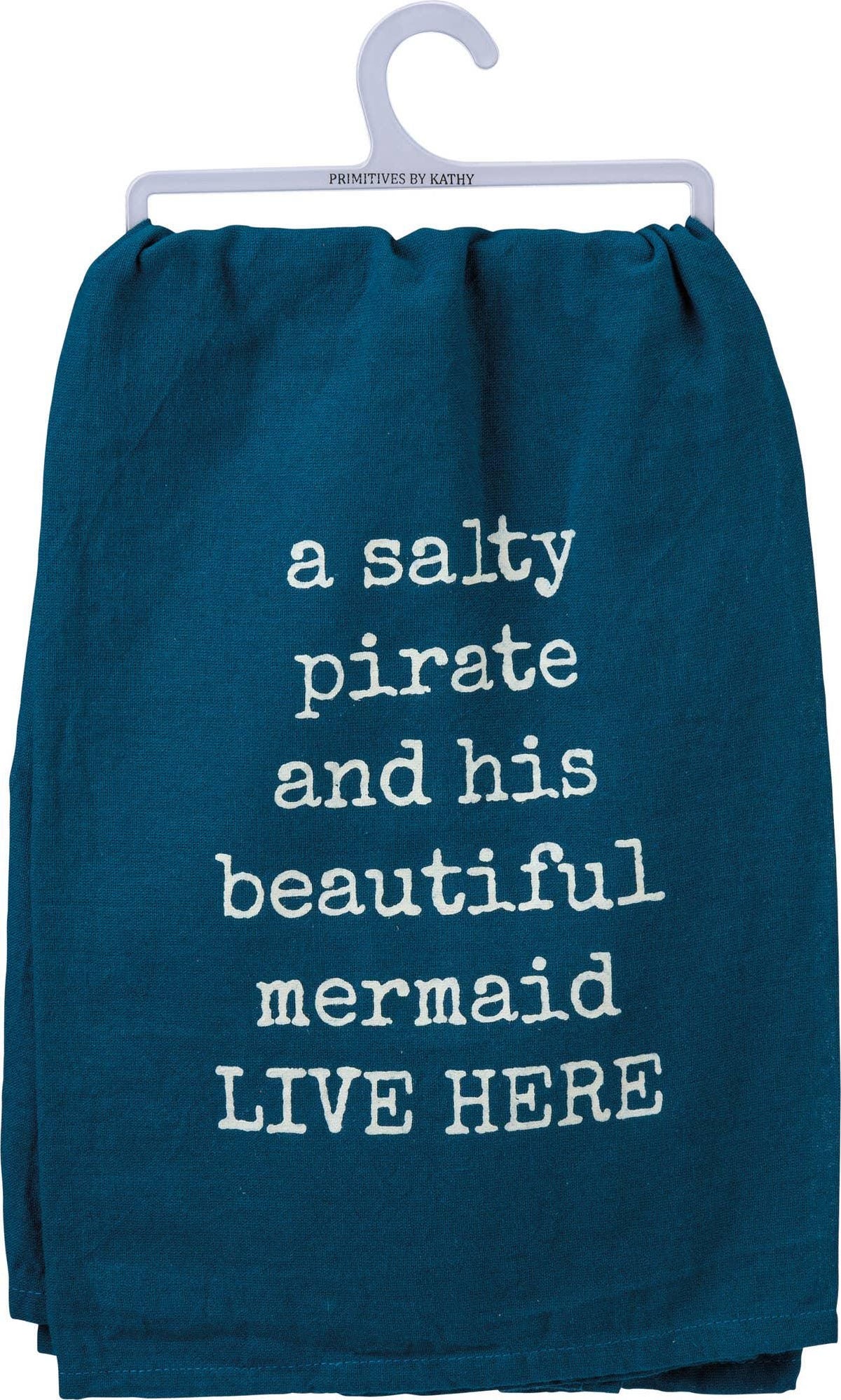 Salty Pirate and His Mermaid , Cotton Tea Towel Coastal Kitchen Décor Gift