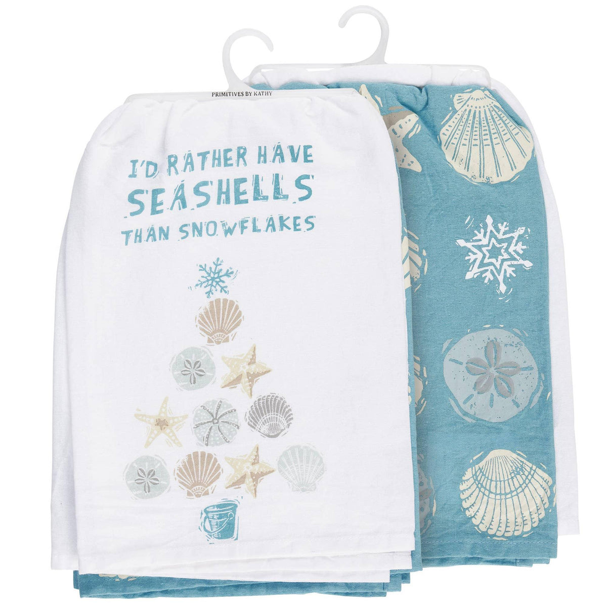 I'd Rather Have Seashells Then Snowflakes, Set of 2 Cotton Tea Towel Coastal Kitchen Décor Gift