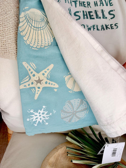 I'd Rather Have Seashells Then Snowflakes, Set of 2 Cotton Tea Towel Coastal Kitchen Décor Gift