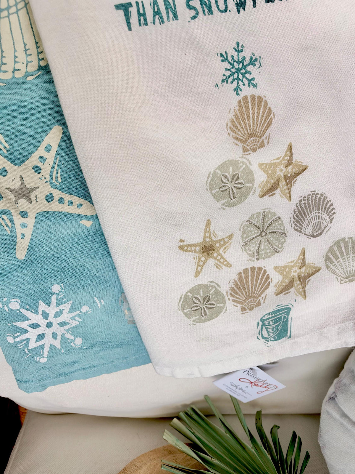 I'd Rather Have Seashells Then Snowflakes, Set of 2 Cotton Tea Towel Coastal Kitchen Décor Gift