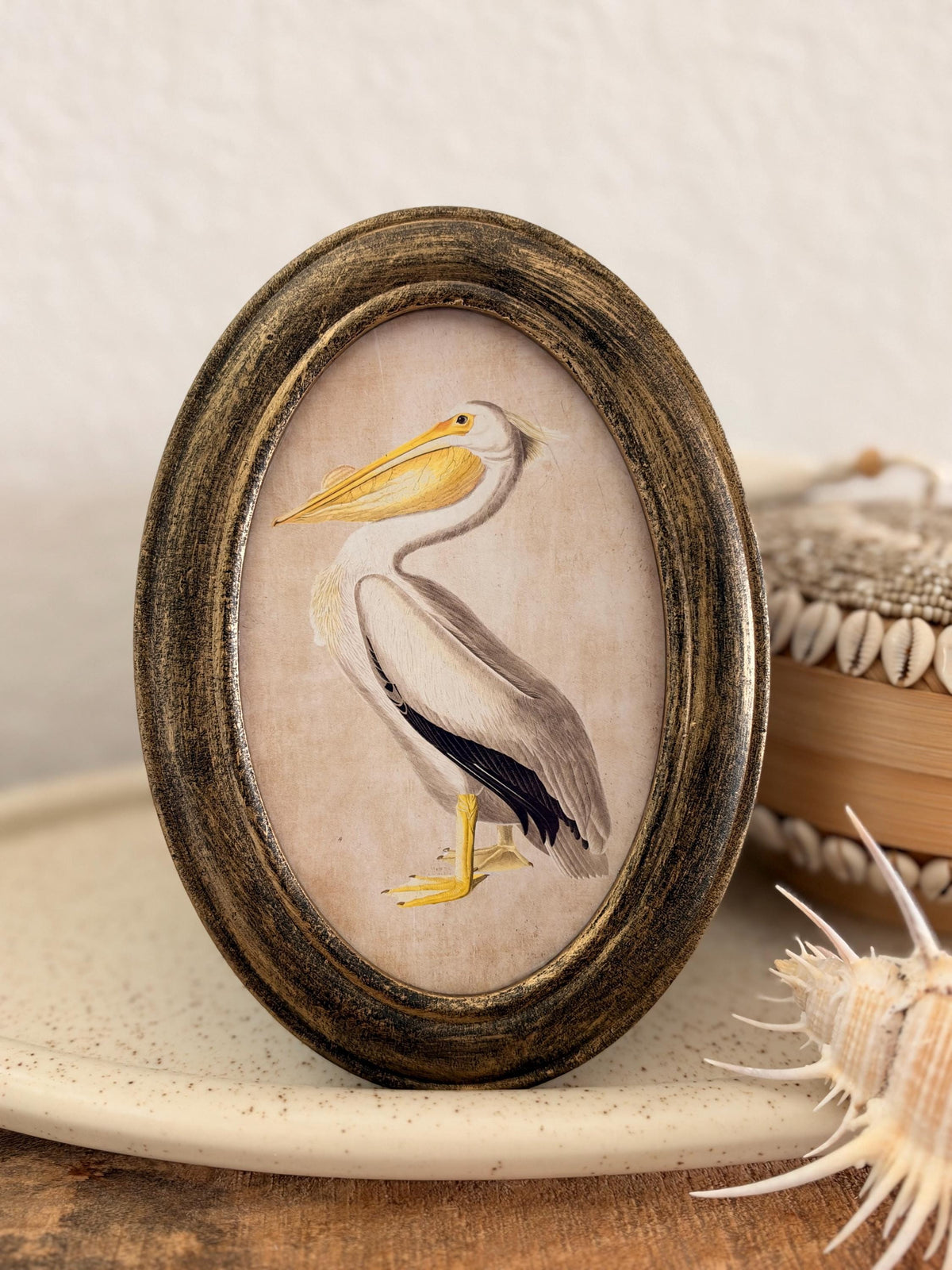 Coastal Primitive Pelican Portrait Hanging Wall Décor 7.5x5", Wood Frame