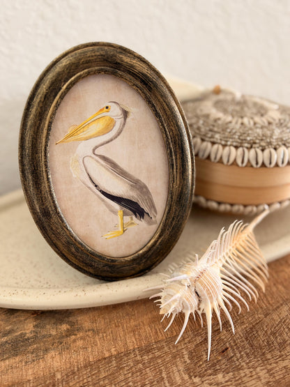 Coastal Primitive Pelican Portrait Hanging Wall Décor 7.5x5", Wood Frame