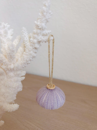 Handmade Purple Sea Urchin Ornaments: Set of 6, Natural Seashell Christmas Tree Decoration