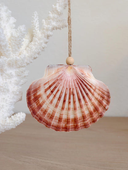 Handmade Pink Mermaids Scallop Seashell Ornaments: Set of 3, Natural Shells Christmas Tree Decoration