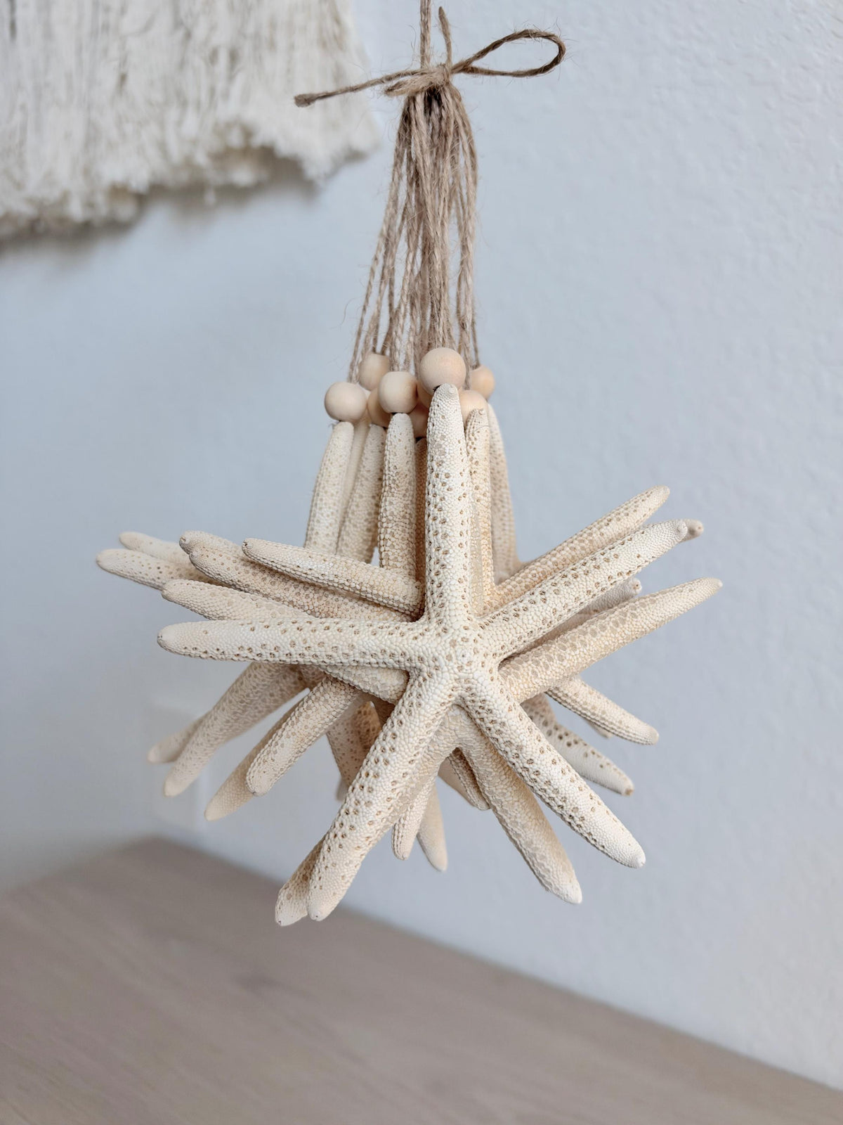 Handmade White Pencil Starfish Ornaments: Set of 6, Natural Seashell Christmas Tree Decoration