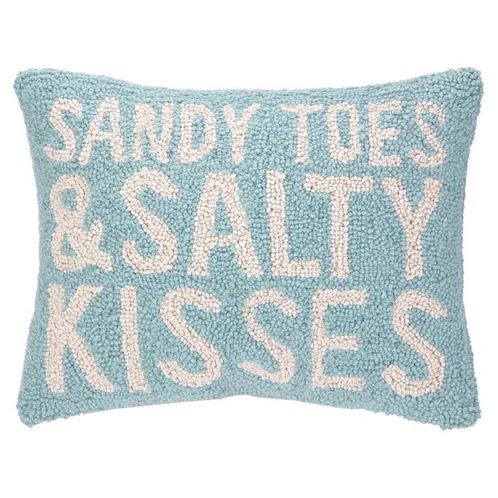 Sandy Toes & Salty Kisses Blue Nautical Hook Throw Pillow: By Peking Handicraft