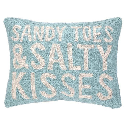 Sandy Toes & Salty Kisses Blue Nautical Hook Throw Pillow: By Peking Handicraft