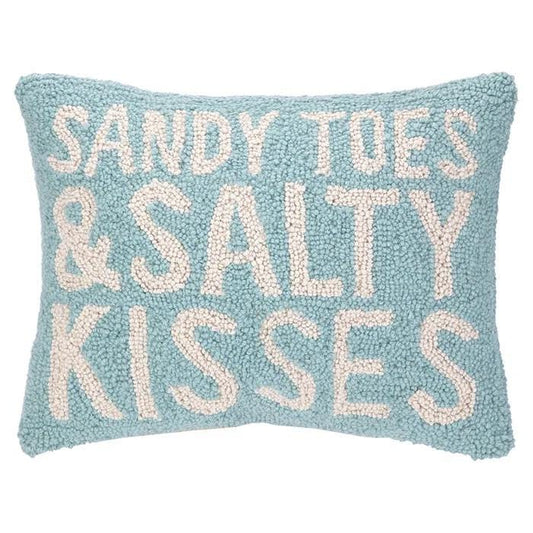 Sandy Toes & Salty Kisses Blue Nautical Hook Throw Pillow: By Peking Handicraft