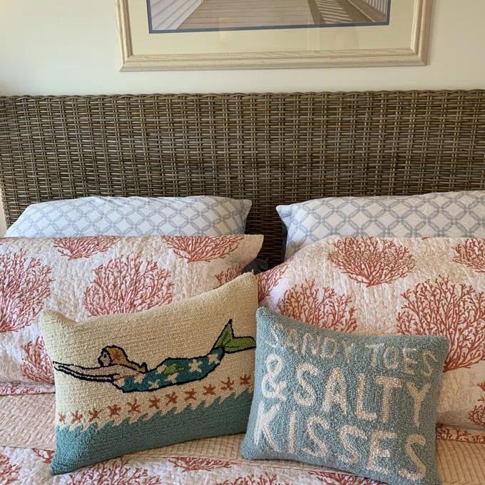 Sandy Toes & Salty Kisses Blue Nautical Hook Throw Pillow: By Peking Handicraft