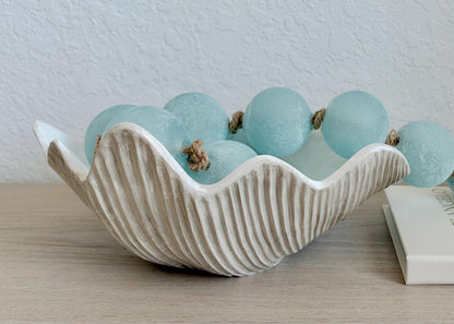 Custom Color Decorative Clam Shell Bowl, 10.5" White or Aged Oyster Grey