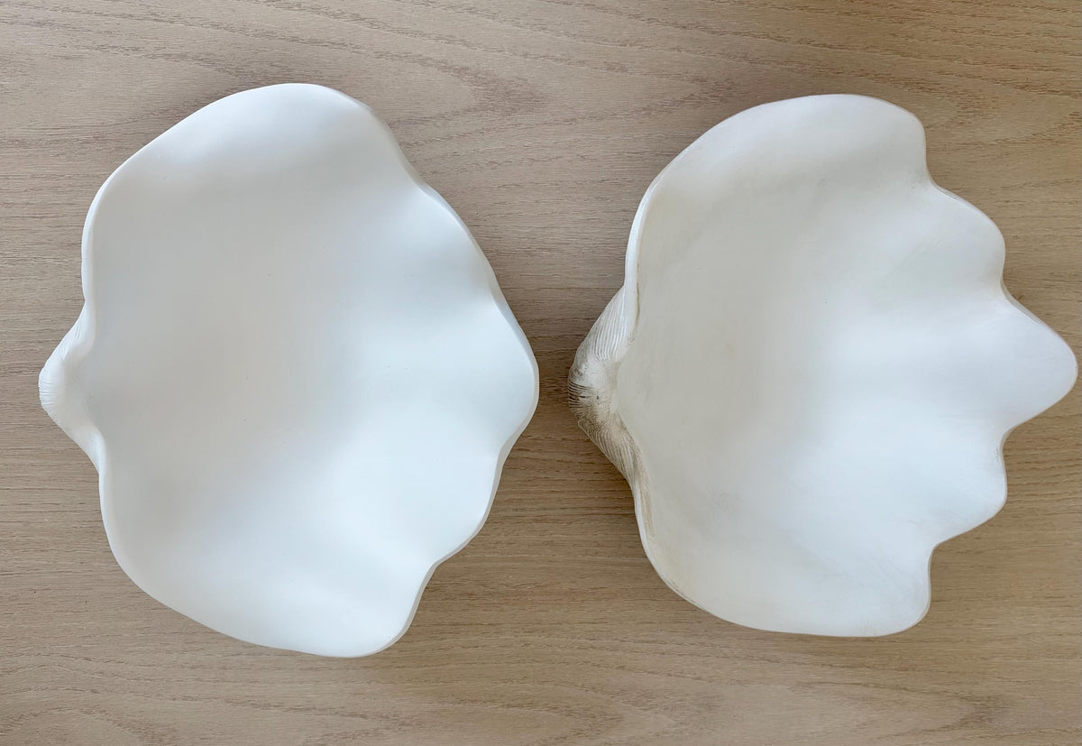 Custom Color Decorative Clam Shell Bowl, 10.5" White or Aged Oyster Grey