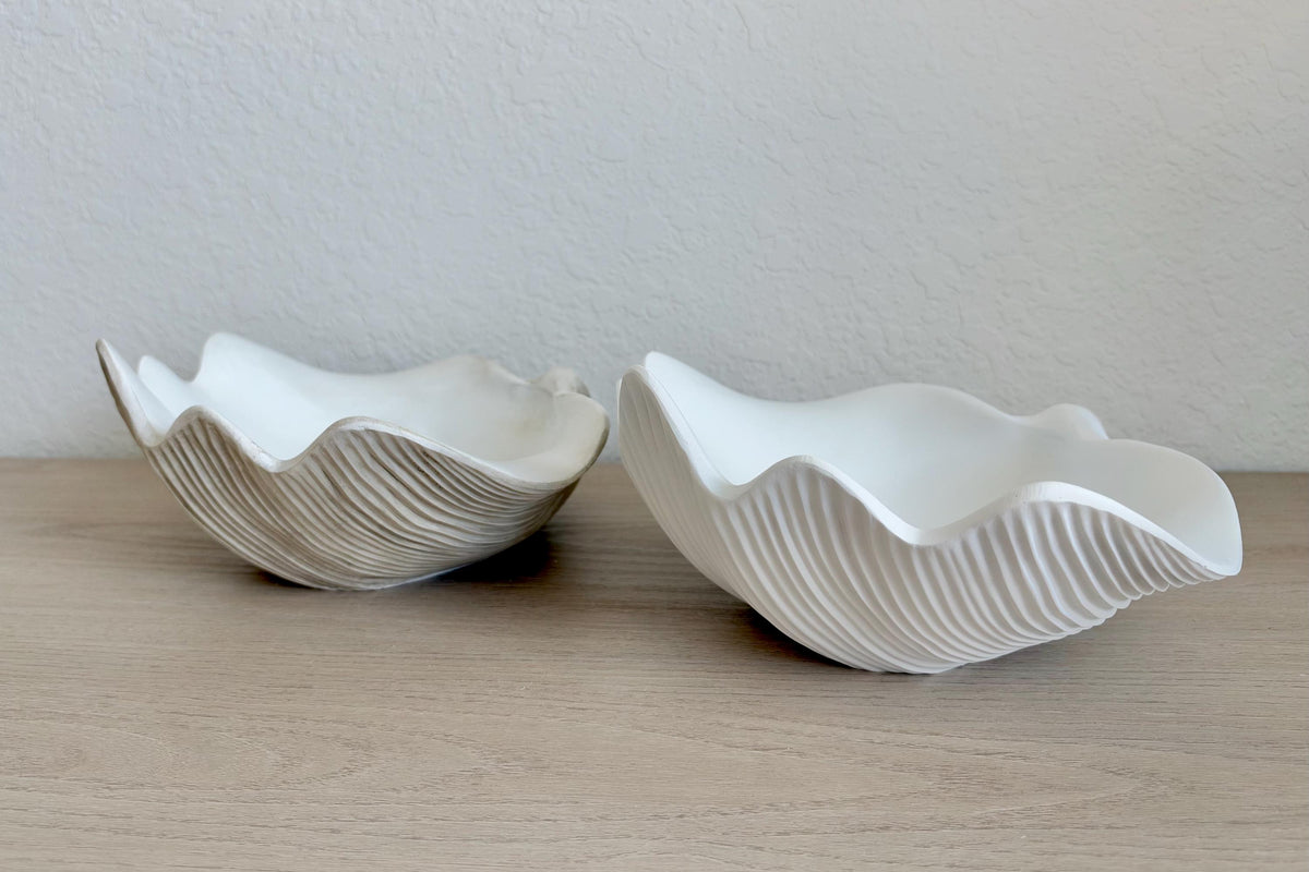 Custom Color Decorative Clam Shell Bowl, 10.5" White or Aged Oyster Grey