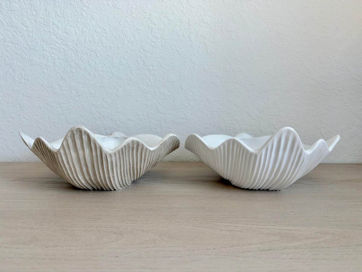Custom Color Decorative Clam Shell Bowl, 10.5" White or Aged Oyster Grey