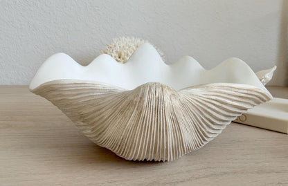 Custom Color Decorative Clam Shell Bowl, 10.5" White or Aged Oyster Grey