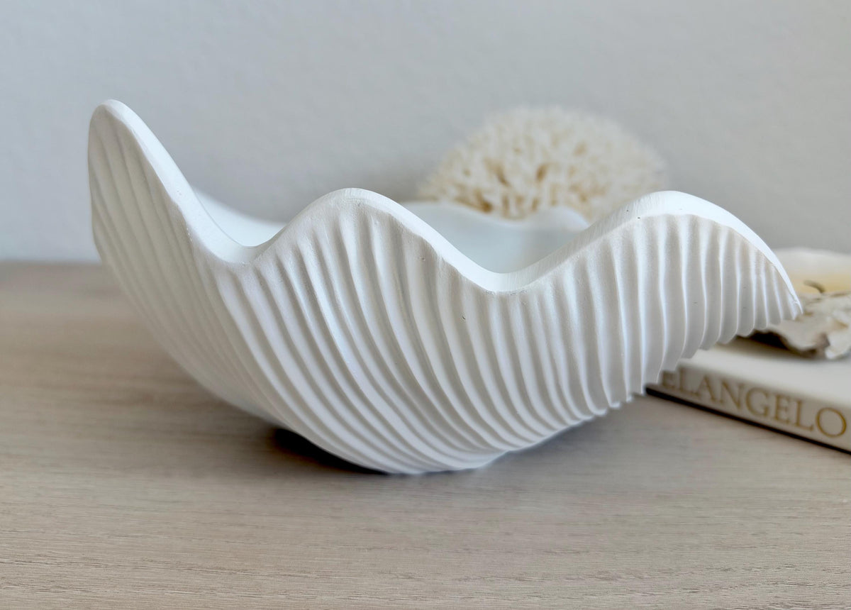 Custom Color Decorative Clam Shell Bowl, 10.5" White or Aged Oyster Grey