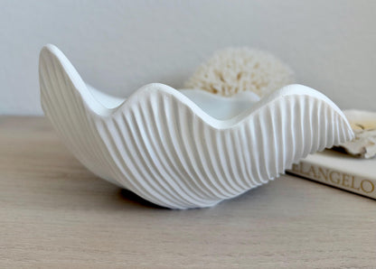 Custom Color Decorative Clam Shell Bowl, 10.5" White or Aged Oyster Grey