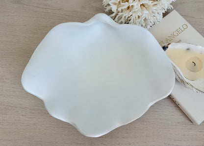 Custom Color Decorative Clam Shell Bowl, 10.5" White or Aged Oyster Grey