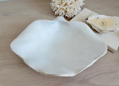 Custom Color Decorative Clam Shell Bowl, 10.5" White or Aged Oyster Grey