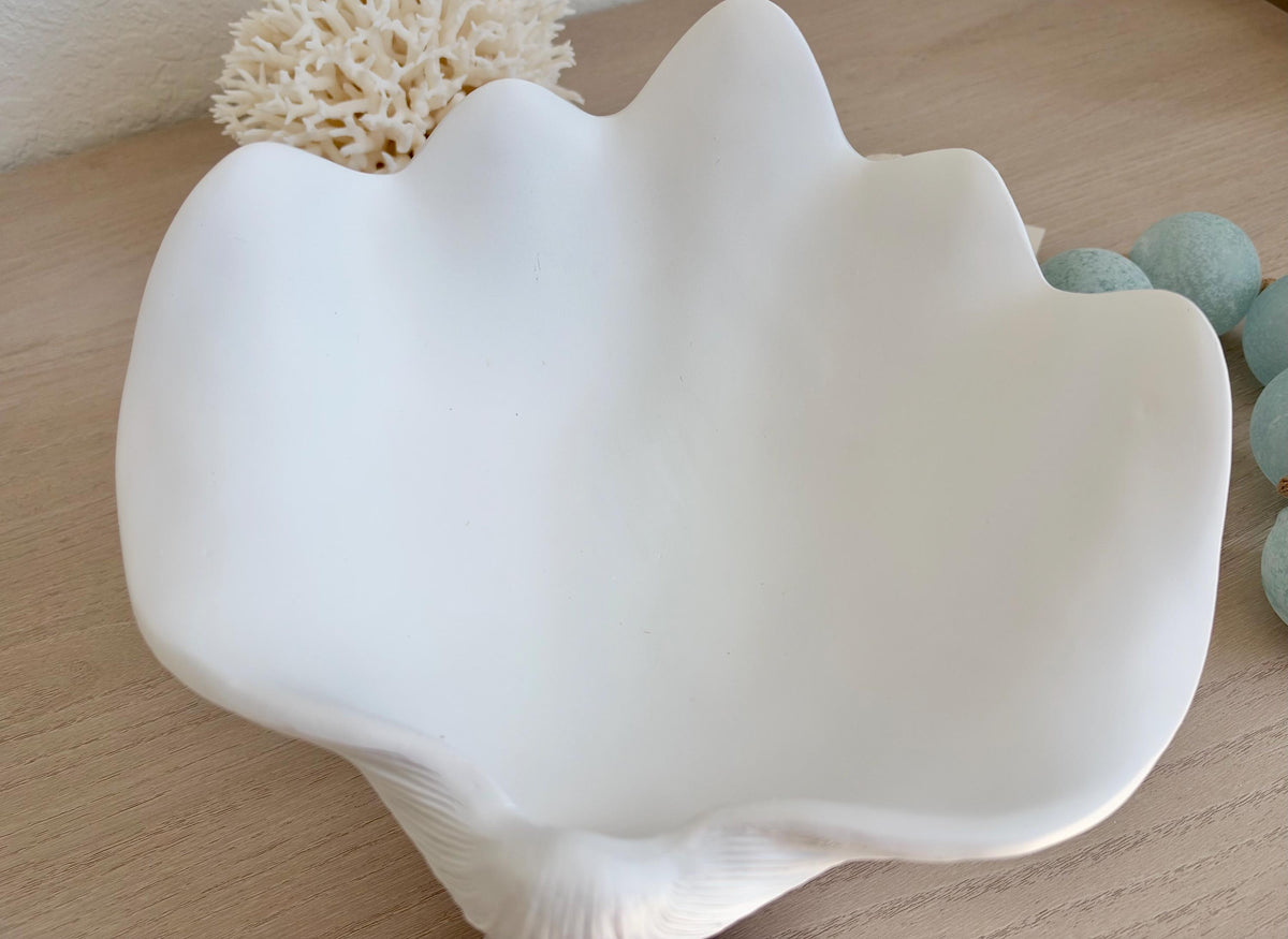 Custom Color Decorative Clam Shell Bowl, 10.5" White or Aged Oyster Grey