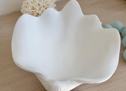 Custom Color Decorative Clam Shell Bowl, 10.5" White or Aged Oyster Grey