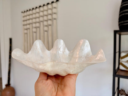 Capiz Clam Shell Bowl 8"x4"x3" Scalloped Edge Dish Seashell Ivory Coastal Home Décor