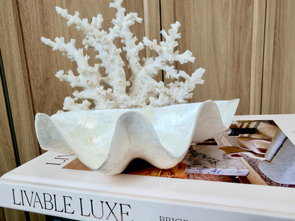 Capiz Clam Shell Bowl 8"x4"x3" Scalloped Edge Dish Seashell Ivory Coastal Home Décor