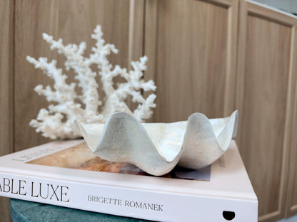 Capiz Clam Shell Bowl 8"x4"x3" Scalloped Edge Dish Seashell Ivory Coastal Home Décor
