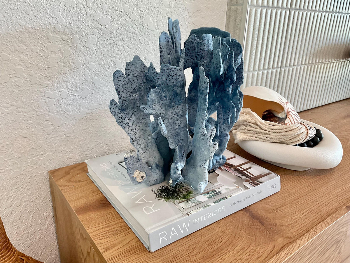 Blue Ridge Coral Fossil Specimen: 11" x 10.5" x 8" Coastal Beach House Décor