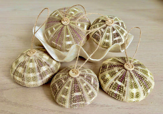 Handmade Alfonso Sea Urchin Ornaments: Set of 5, Natural Seashell Christmas Tree Decoration