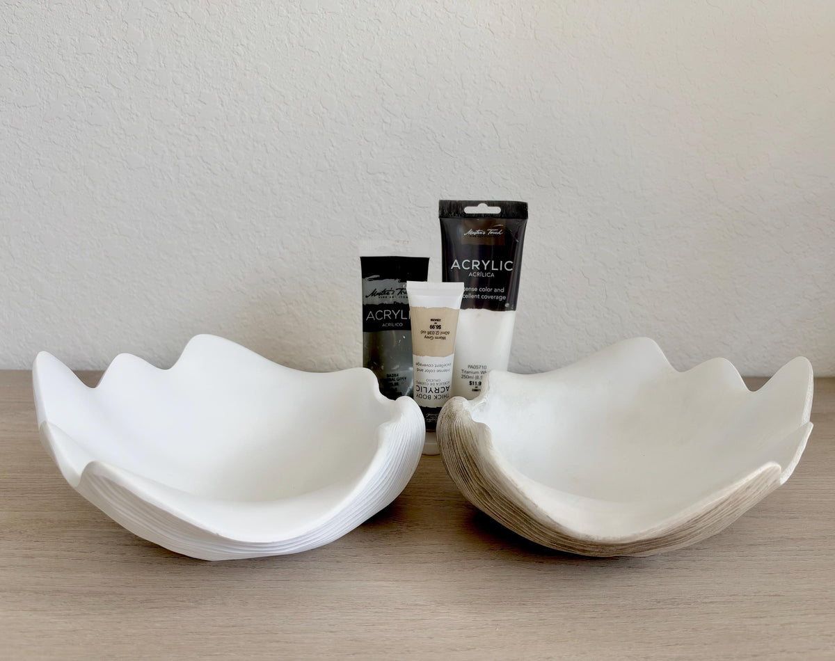 Custom Color Decorative Clam Shell Bowl, 10.5" White or Aged Oyster Grey