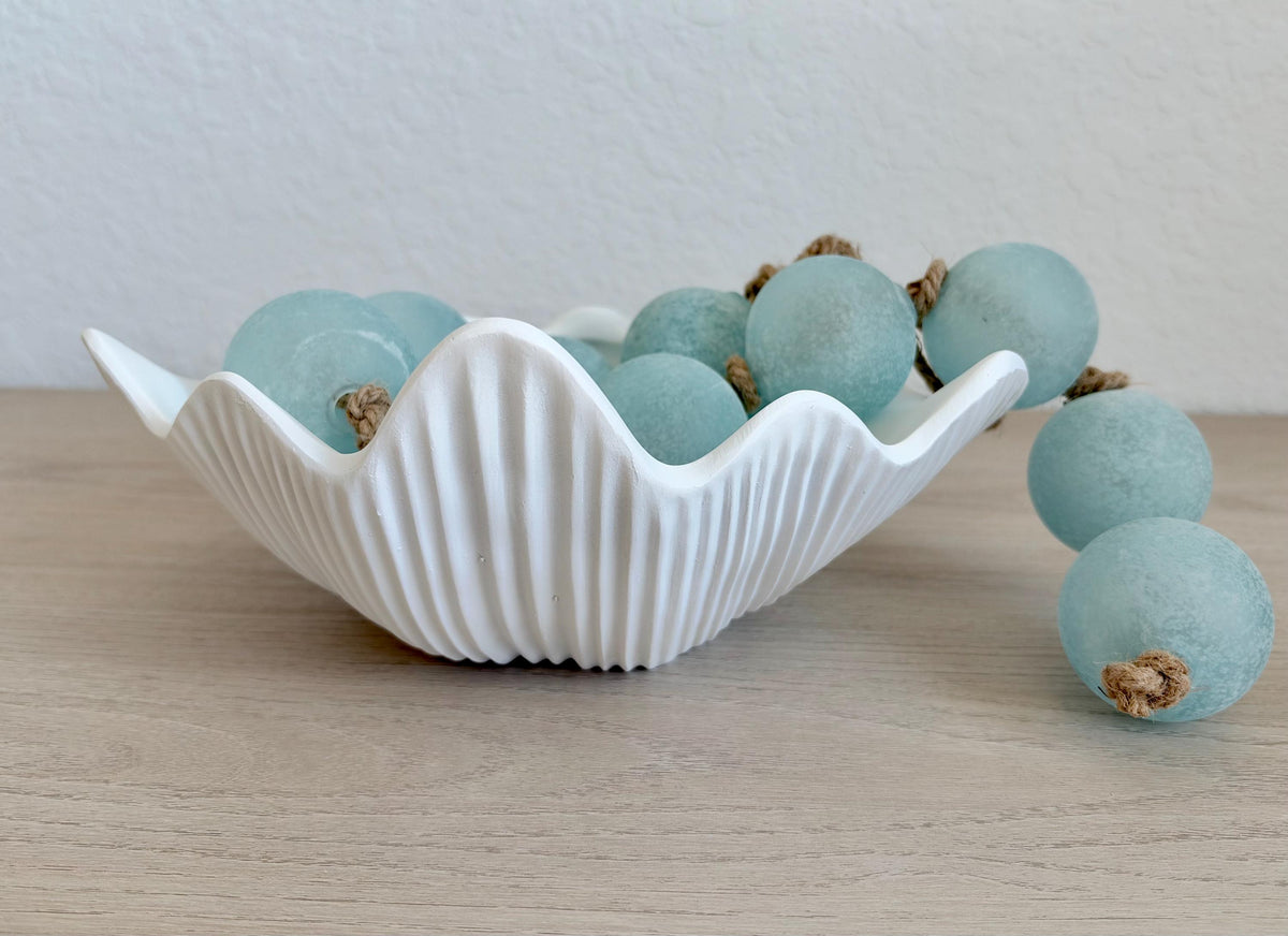 Custom Color Decorative Clam Shell Bowl, 10.5" White or Aged Oyster Grey