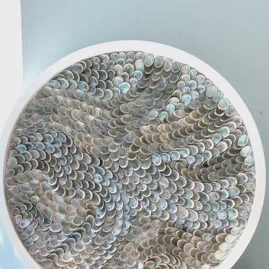 Handmade Abalone Shell Wall Art: Silver Glow, Coastal Decor (24 inch)