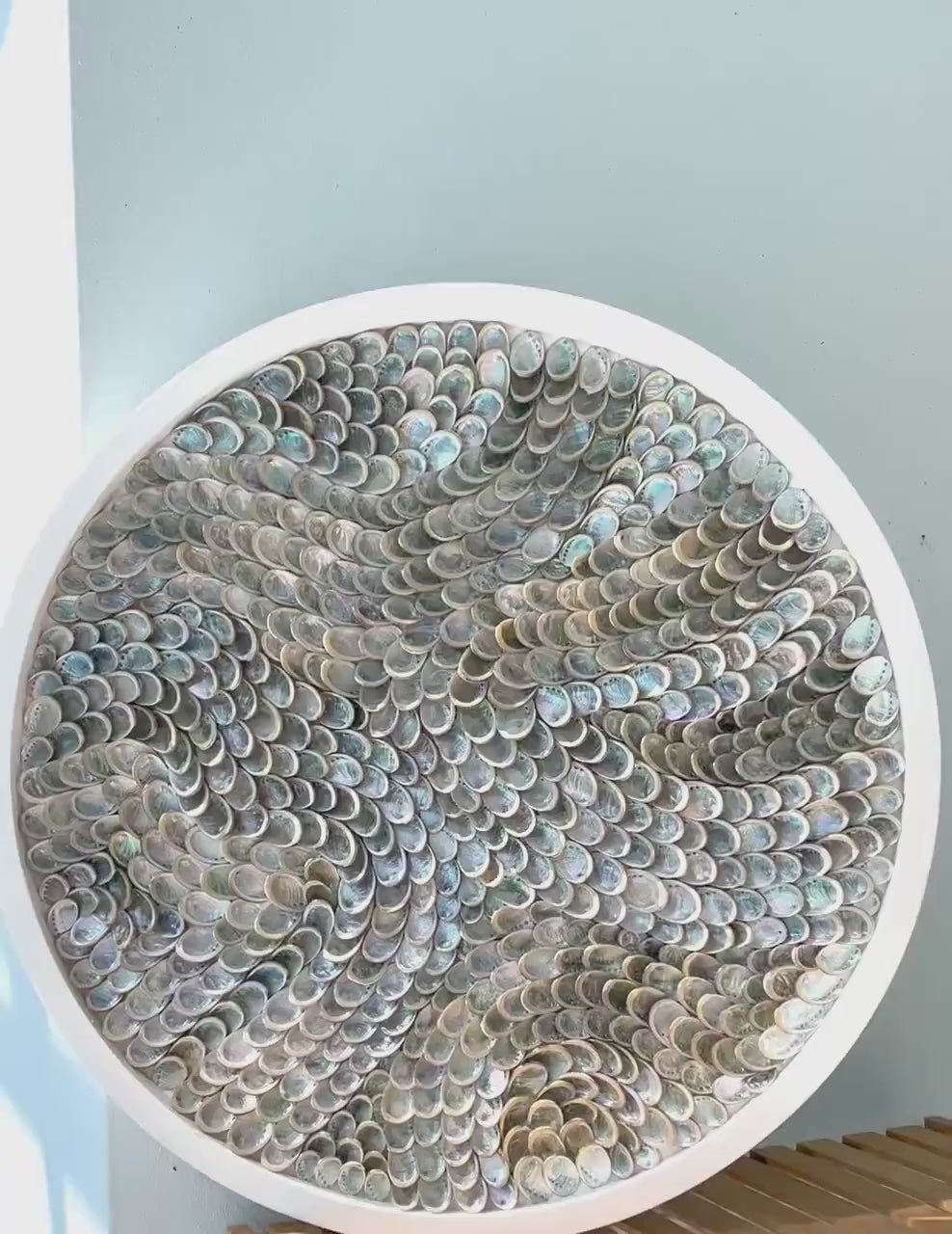 Handmade Abalone Shell Wall Art: Silver Glow, Coastal Decor (24 inch)