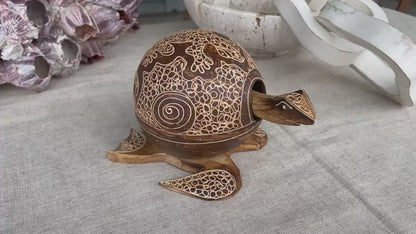 TURTLE LOVERS Handmade Carved Coconut Shell Bobbing Bobble Head Coastal Beach Gift Natural & Eco Friendly Kids Toy Organic Sustainable Décor