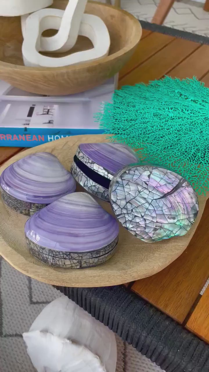 Coastal Gift Box Purple Clam Mermaid Shell Irredescent Seashell Jewelry Box Trinket Dish 3.5" Beach Décor Mother of Pearl Abalone